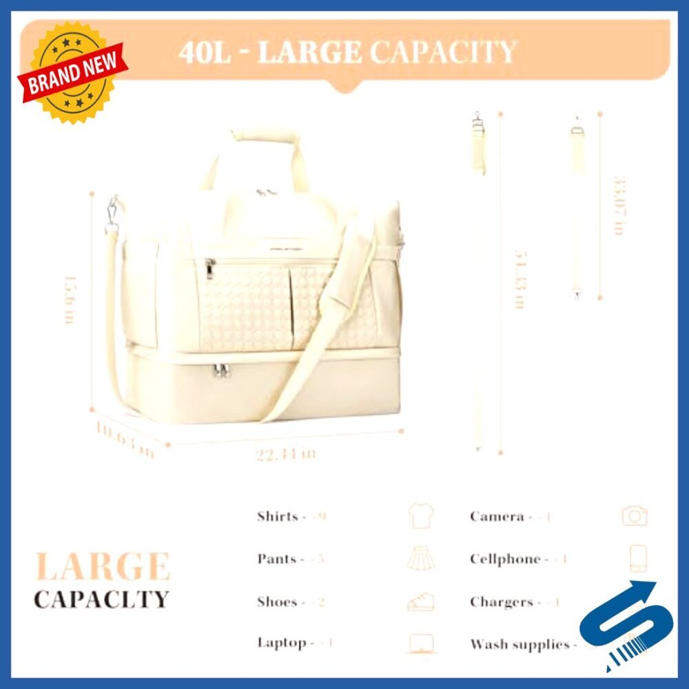 40L Waterproof Duffel Bag with Shoe Compartment, Wet Pocket, Trolley Sleeve - Picture 2 of 7